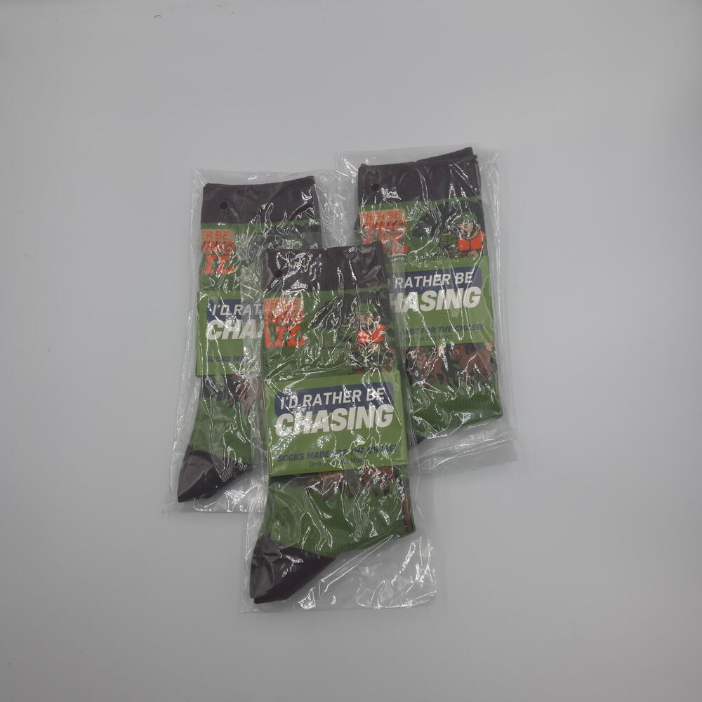 "I'd Rather Be Chasing" Hunting / Deer Bundle of Three Novelty Crew Socks OS